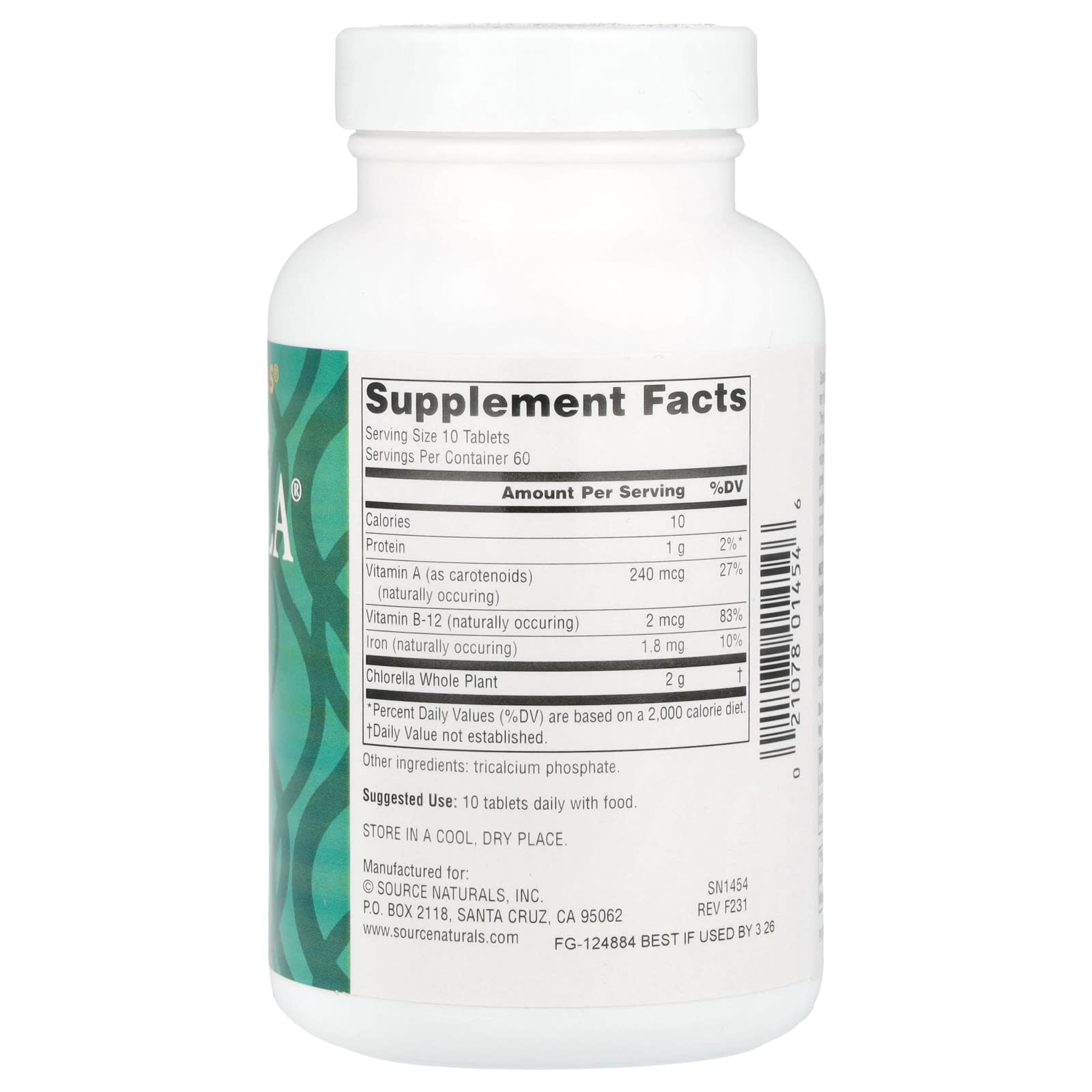 Source Naturals, Yaeyama Chlorella®, 200 mg, 600 Tablets, (20 mg per Tablet) - Image 2
