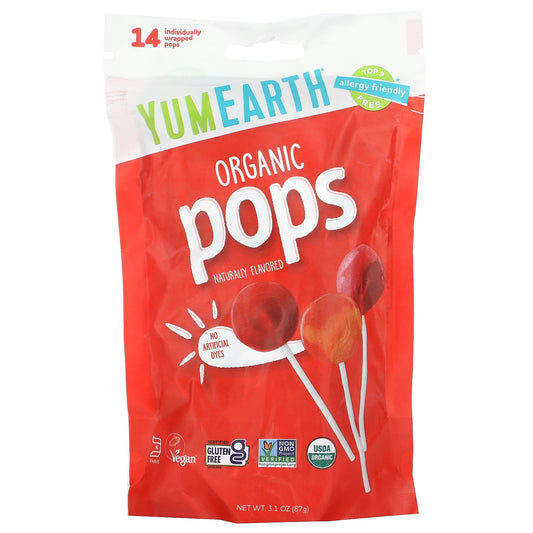 YumEarth, Organic Pops, Assorted, 14 Individually Wrapped Pops, 3.1 oz (87 g) - Image 1
