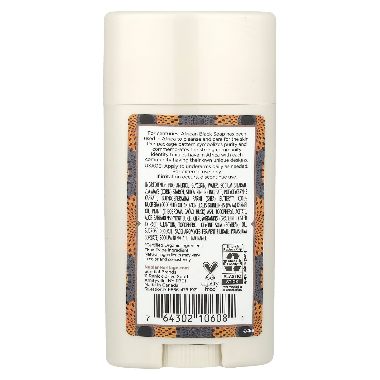 Nubian Heritage, 24 Hour Deodorant, African Black Soap, 2.25 oz (64 g) - Image 2