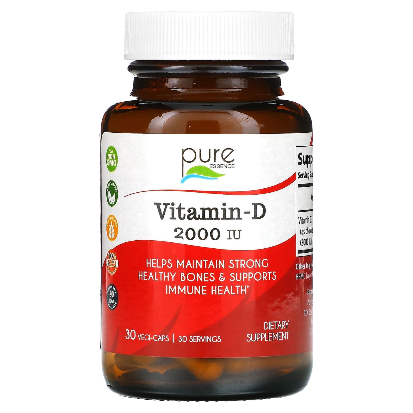 Pure Essence, Vitamin-D, 2,000 IU, 30 Vegi-Caps - Image 1