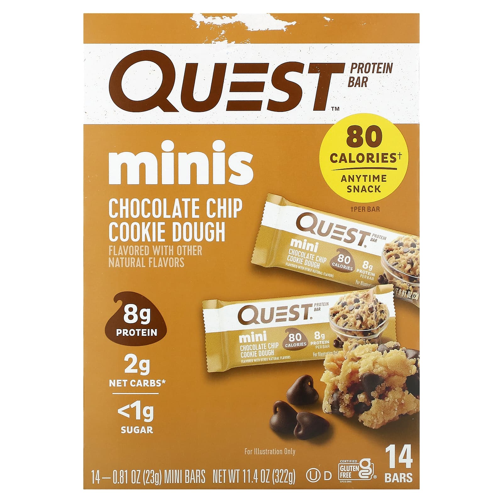 Quest Nutrition, Protein Bar, Minis, Chocolate Chip Cookie Dough, 14 Bars, 0.81 oz (23 g) Each - Image 1