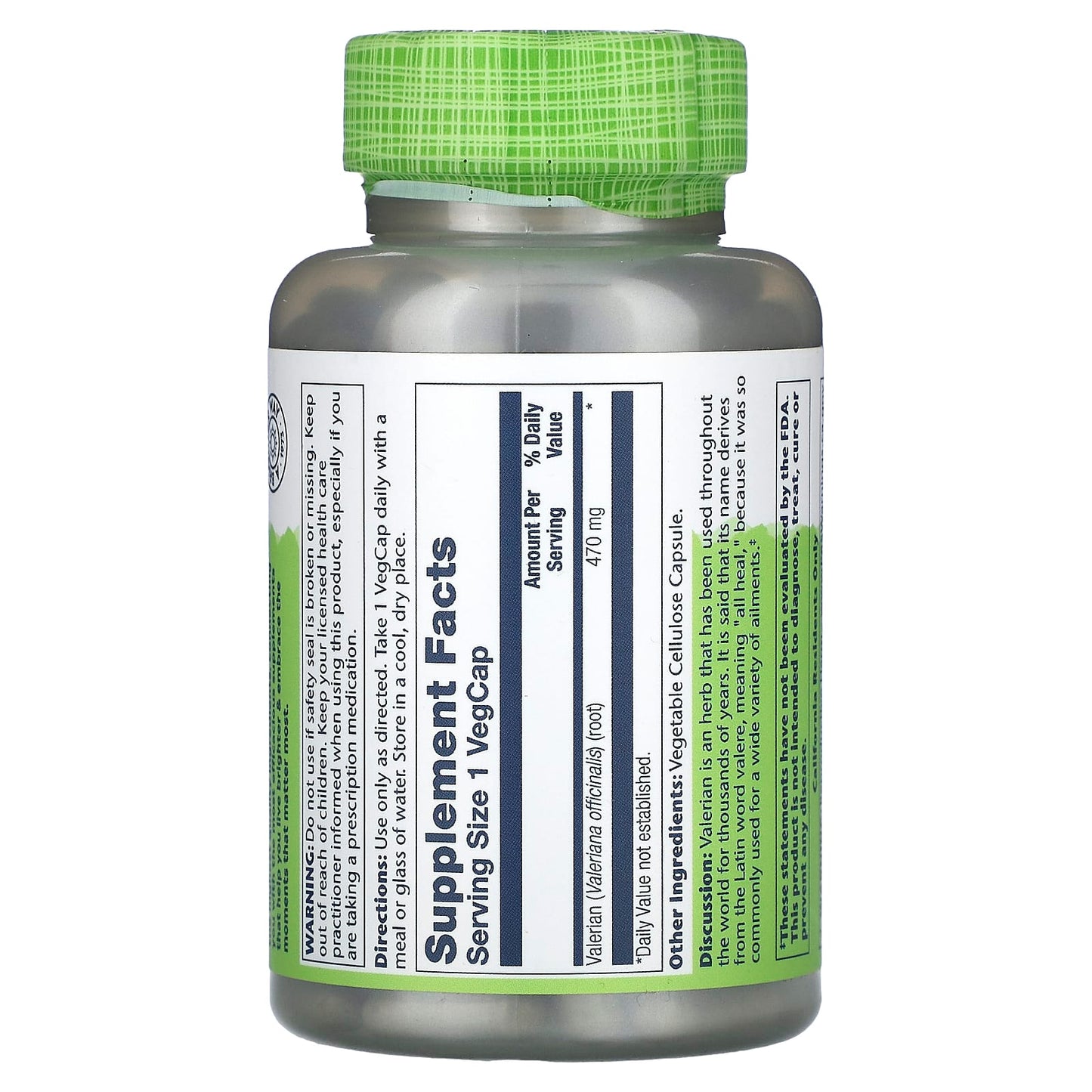 Solaray, True Herbs, Valerian, 470 mg, 180 VegCaps - Image 2