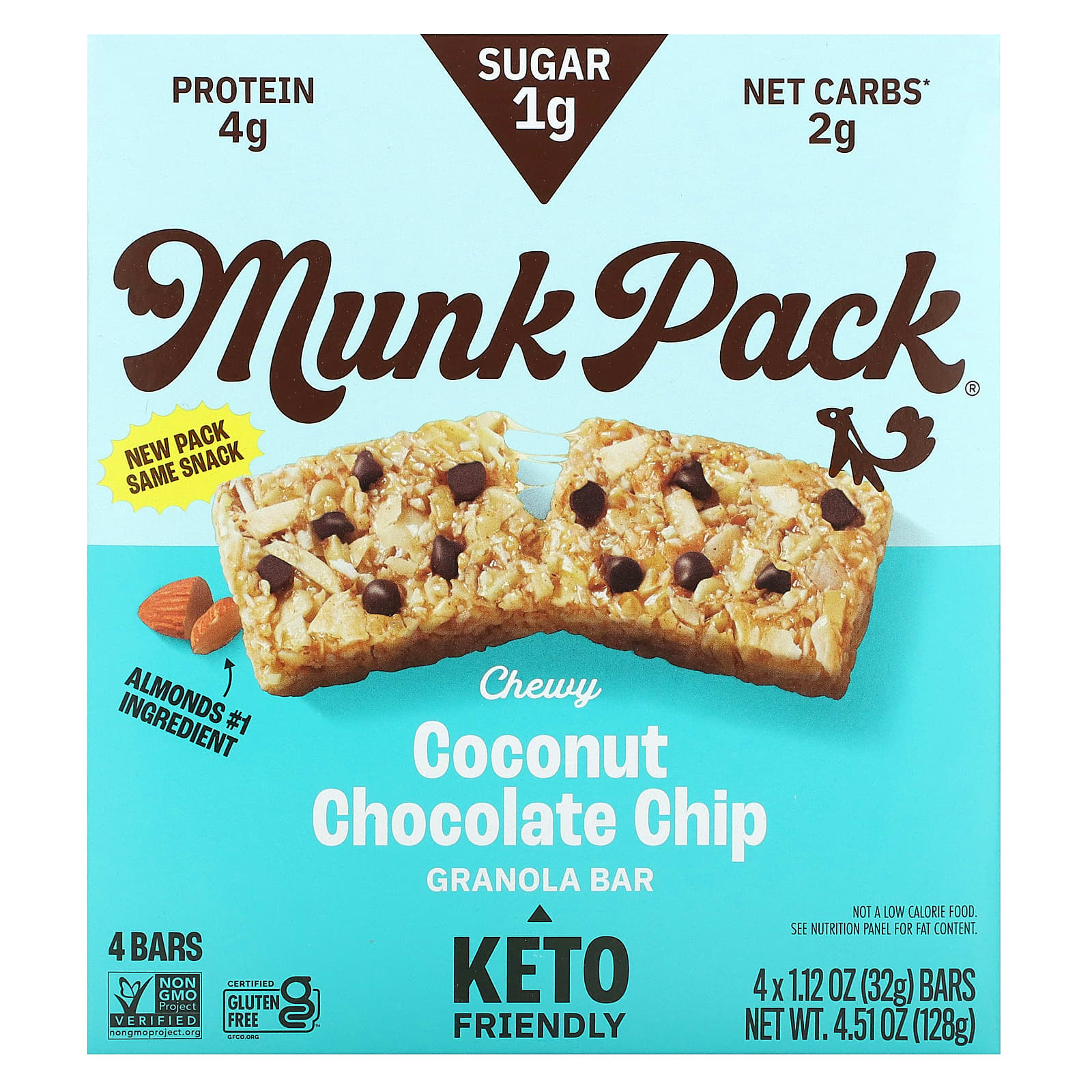 Munk Pack, Chewy Granola Bar, Coconut Chocolate Chip,  4 Bars, 1.12 oz (32 g) Each - Image 1
