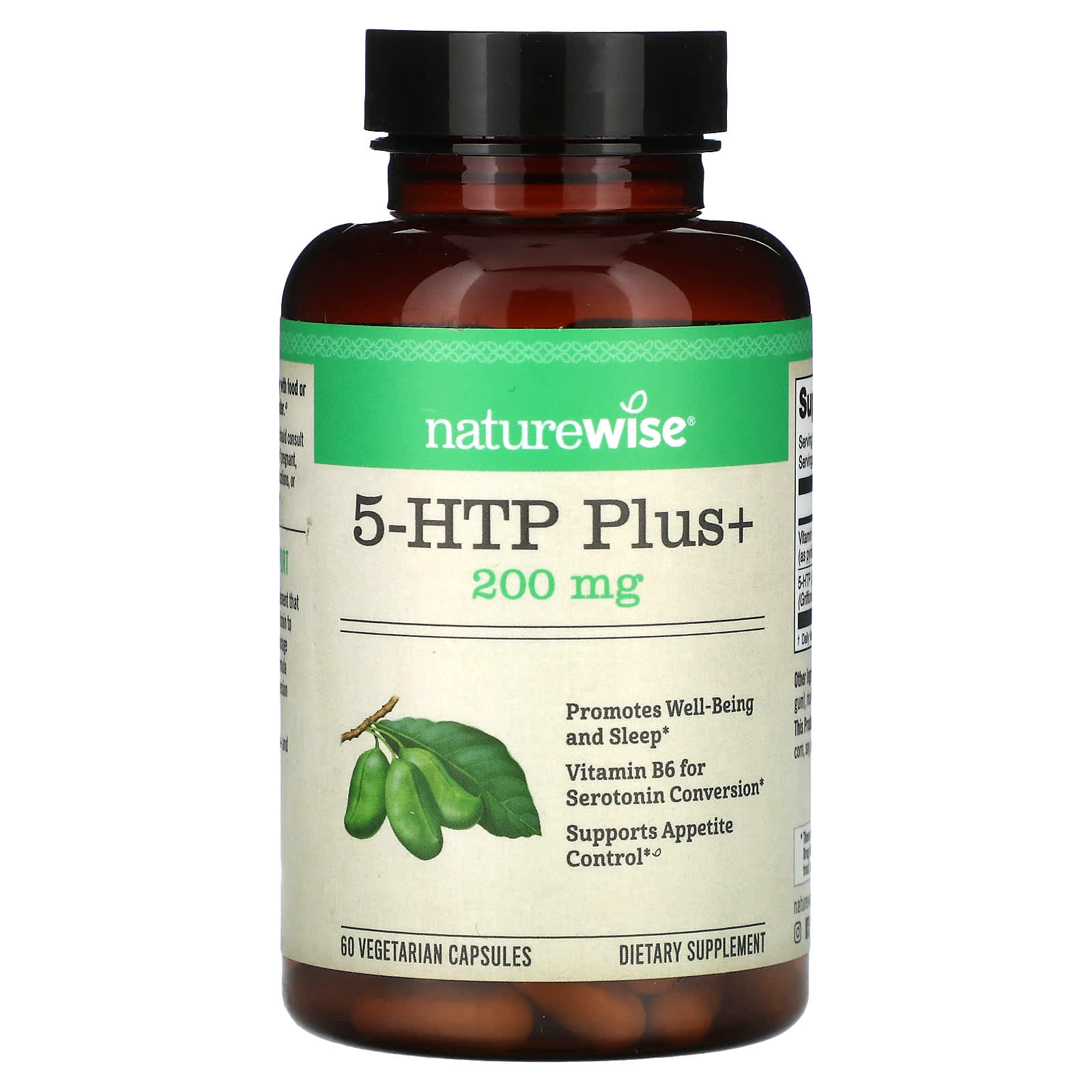 NatureWise, 5-HTP Plus+, 200 mg, 60 Vegetarian Capsules - Image 1