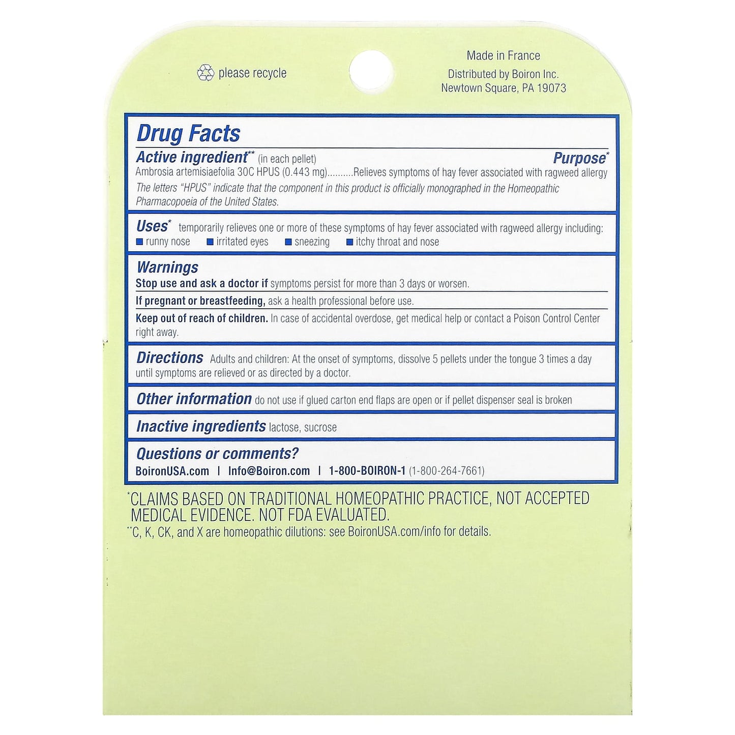 Boiron Ambrosia Ragweed Allergy Relief - Non-Drowsy Meltaway Pellets - Image 2