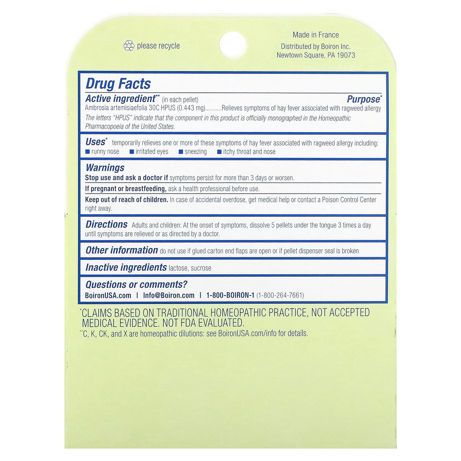 Boiron Ambrosia Ragweed Allergy Relief - Non-Drowsy Meltaway Pellets - Image 2