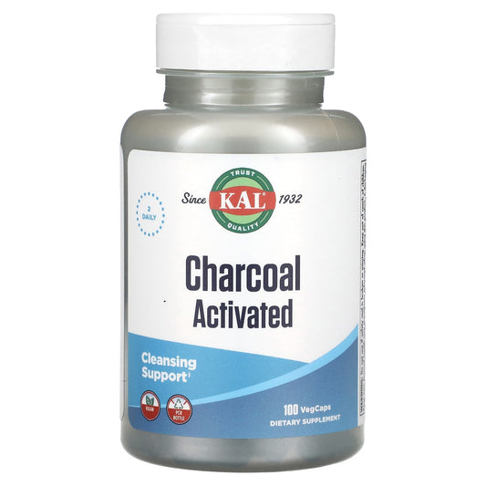 KAL Activated Charcoal 100 VegCaps, 250mg per Capsule for Detox Support - Image 1