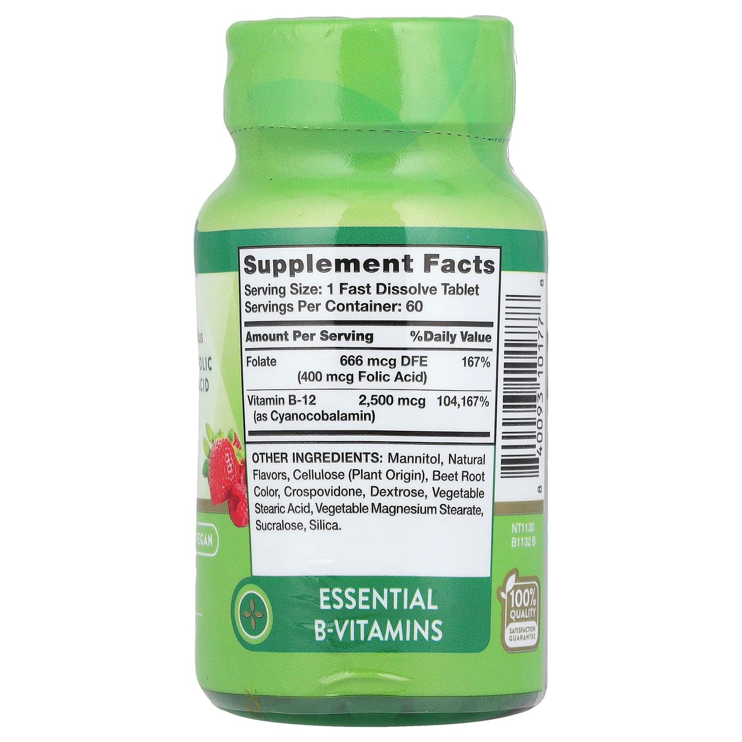 Nature's Truth, Vitamin B-12 plus Folic Acid, Natural Berry, 2,500 mcg, 60  Fast Dissolve Tablets - Image 2