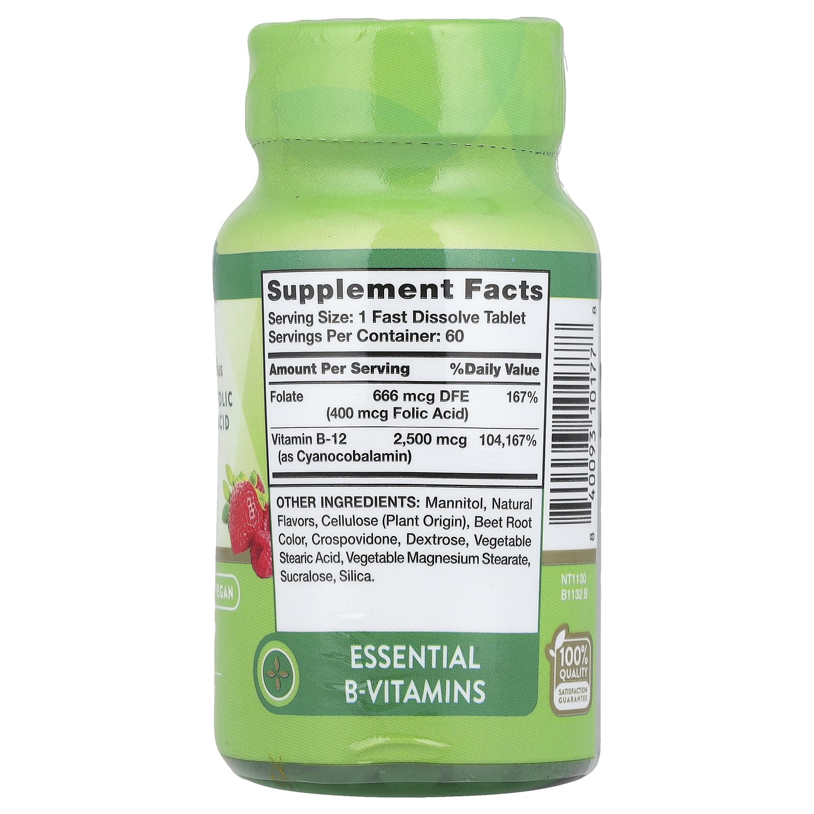 Nature's Truth, Vitamin B-12 plus Folic Acid, Natural Berry, 2,500 mcg, 60  Fast Dissolve Tablets - Image 2