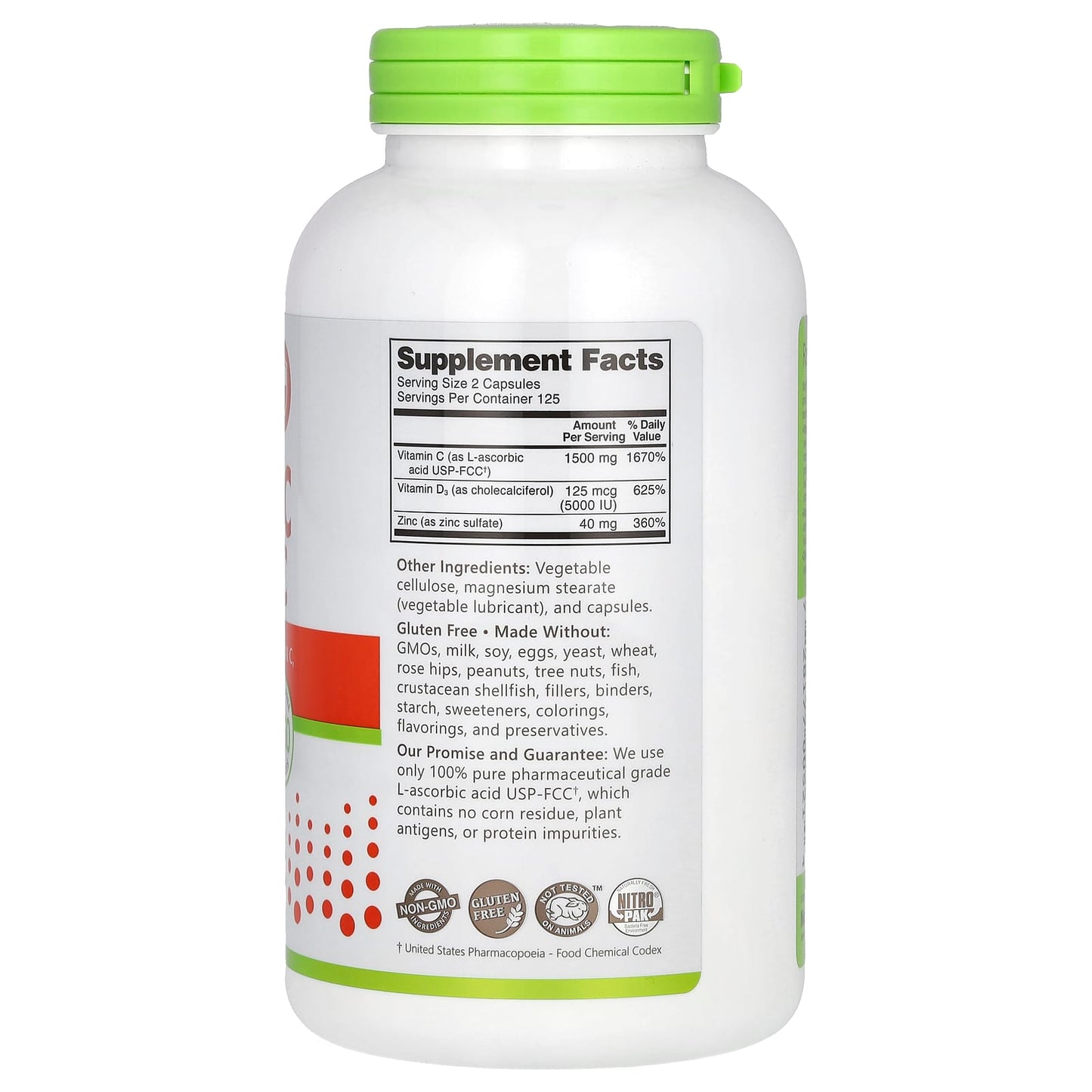 NutriBiotic, Immunity, Vitamin C + D3 & Zinc, 250 Capsules - Image 2