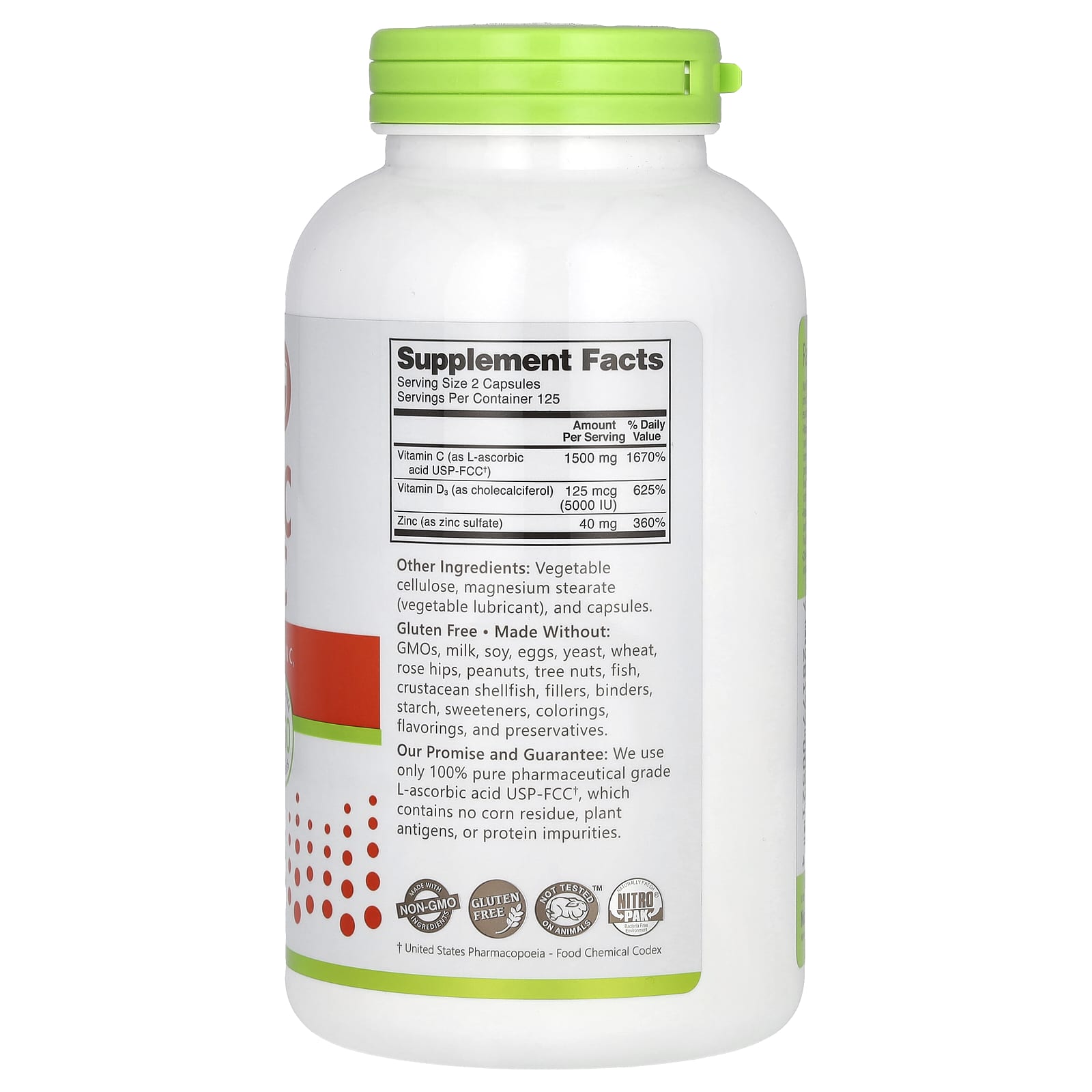 NutriBiotic, Immunity, Vitamin C + D3 & Zinc, 250 Capsules - Image 2