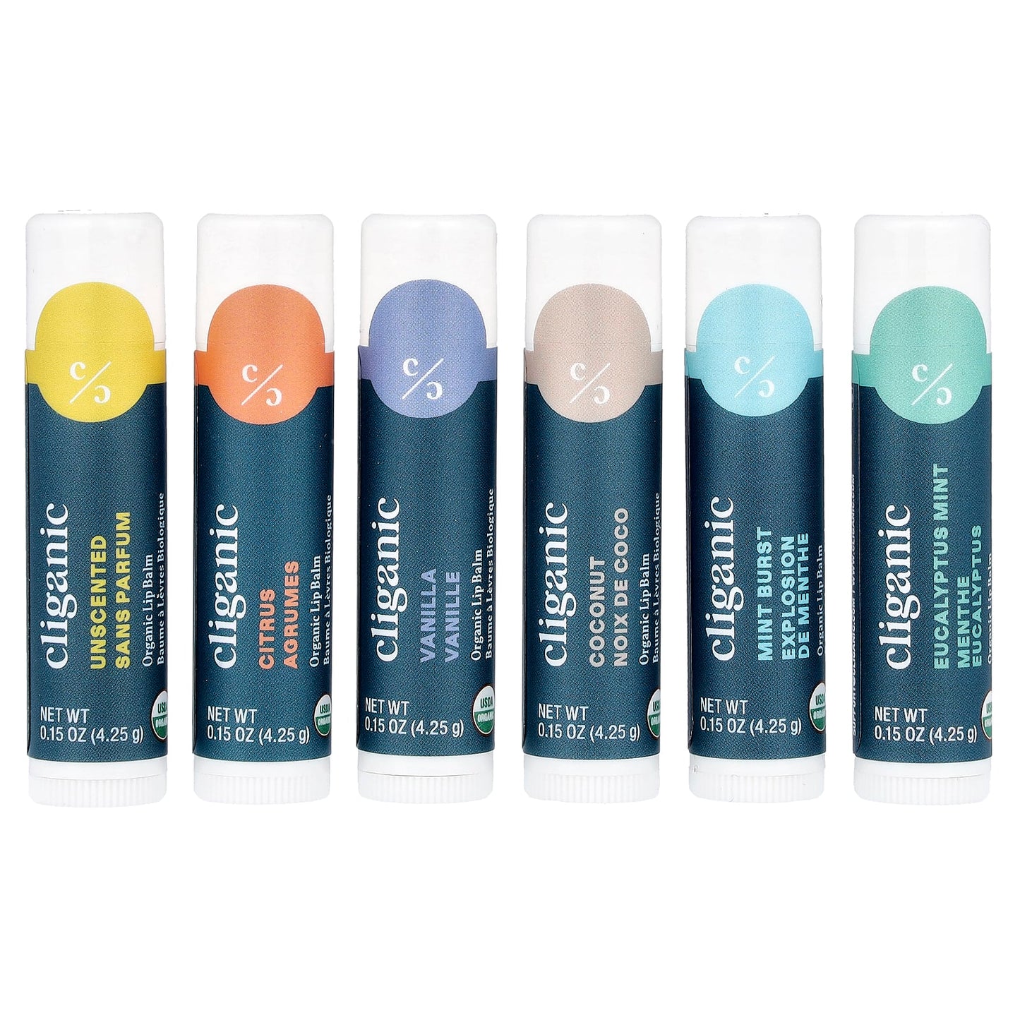 Organic Lip Balm Set, 6 Pack, USDA Certified, Paraben-Free, Cliganic - Image 1