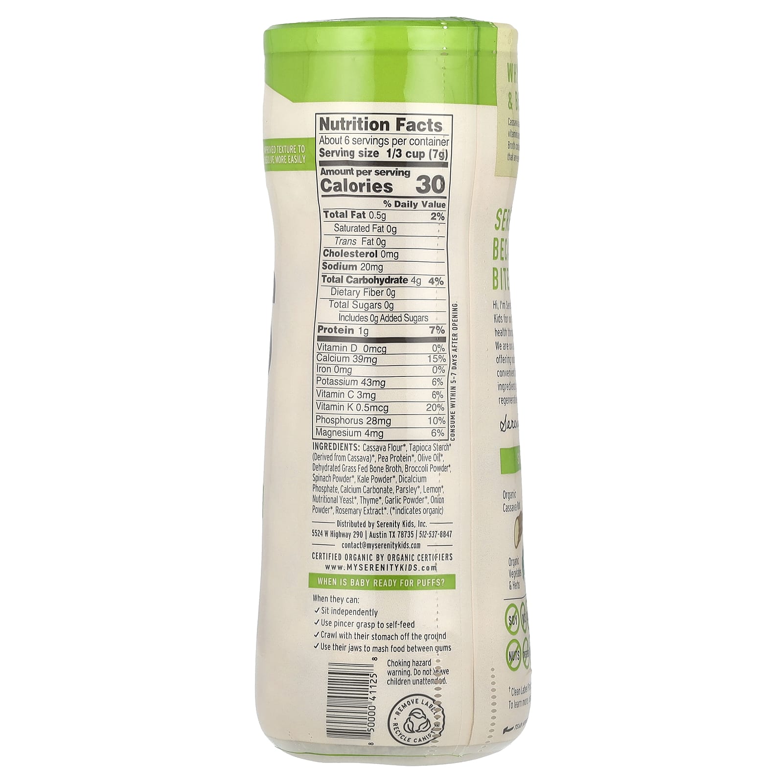 Serenity Kids, Grain Free Puffs, Broccoli & Spinach, 1.5 oz (42 g) - Image 2