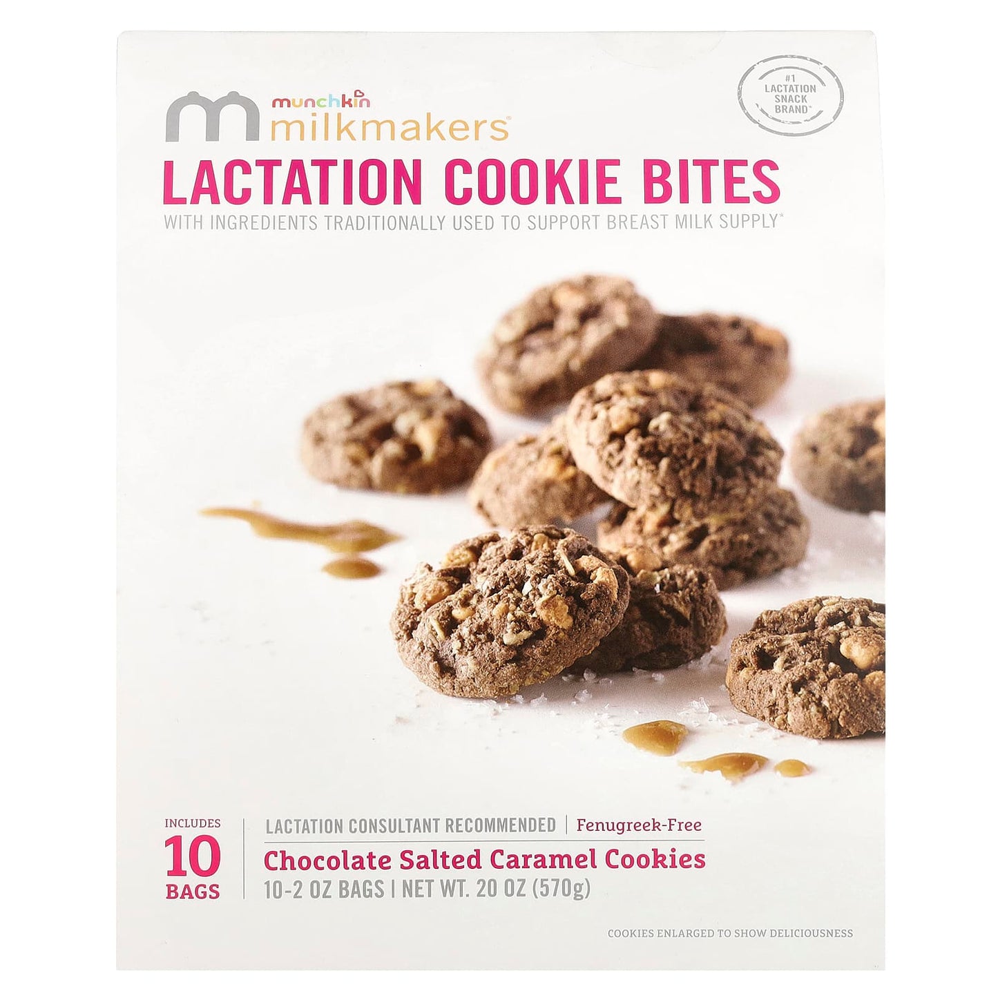 Munchkin, Milkmakers®, Lactation Cookie Bites, Chocolate Salted Caramel Cookies , 10 Bags, 2 oz (57 g) Each - Image 1