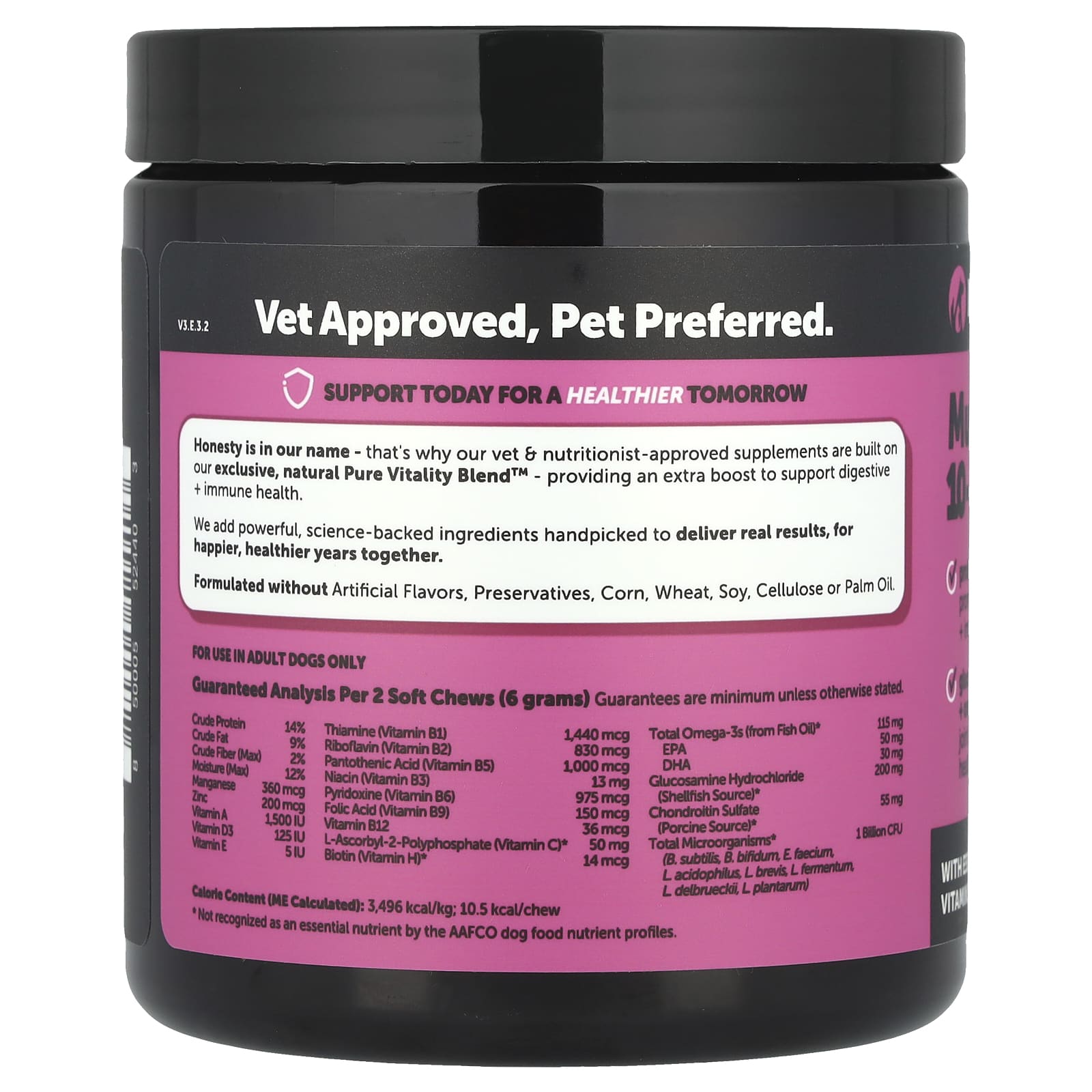 Pet Honesty, Multivitamin 10-in-1, For Adult Dogs, Peanut Butter, 90 Soft Chews, 9.5 oz (270 g)