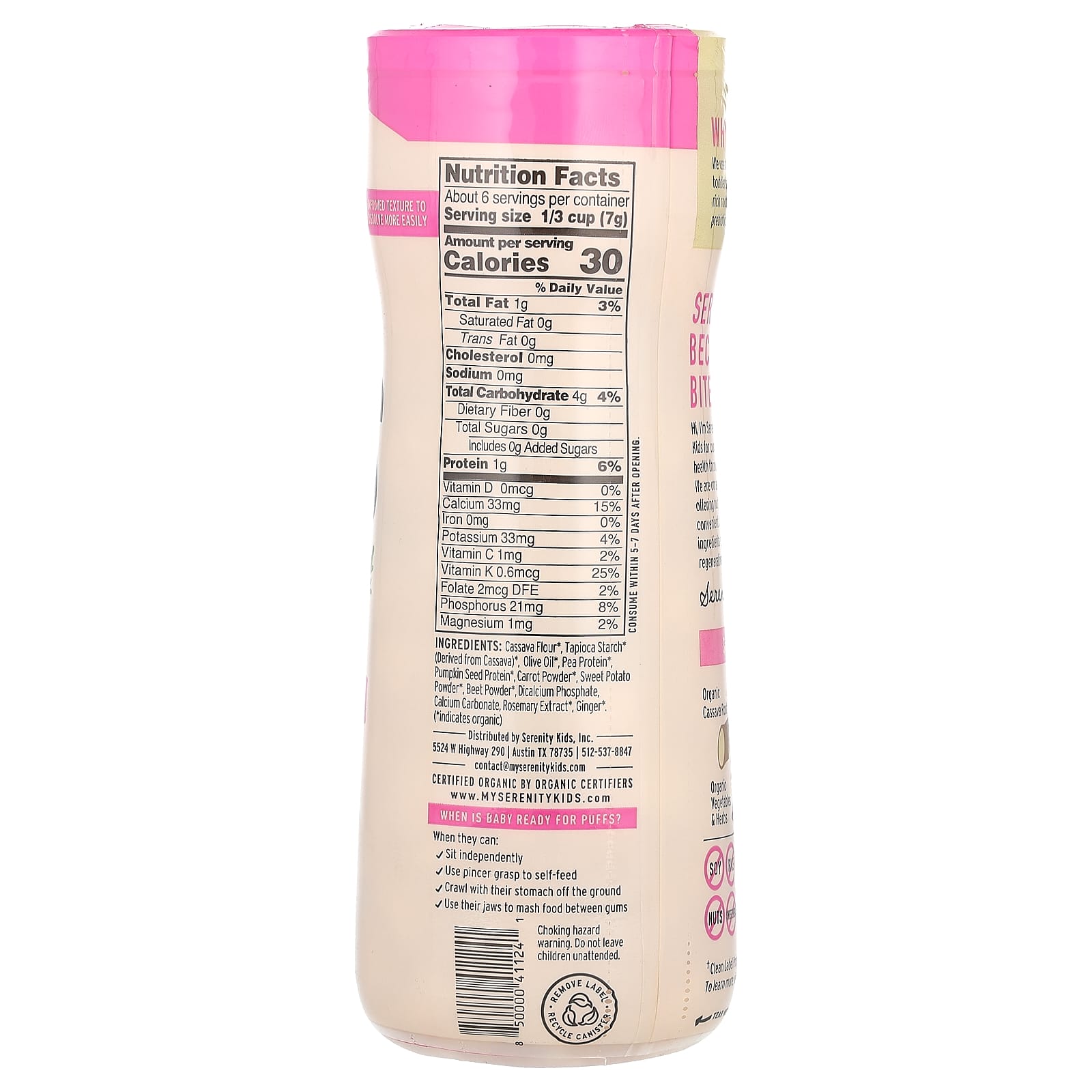 Serenity Kids, Grain Free Puffs, Carrot & Beet, 1.5 oz (42 g) - Image 2