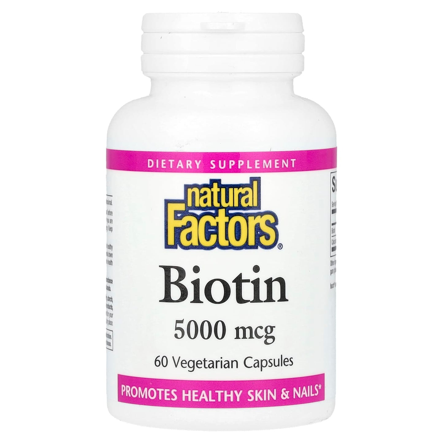 Natural Factors, Biotin, 5,000 mcg, 60 Vegetarian Capsules - Image 1