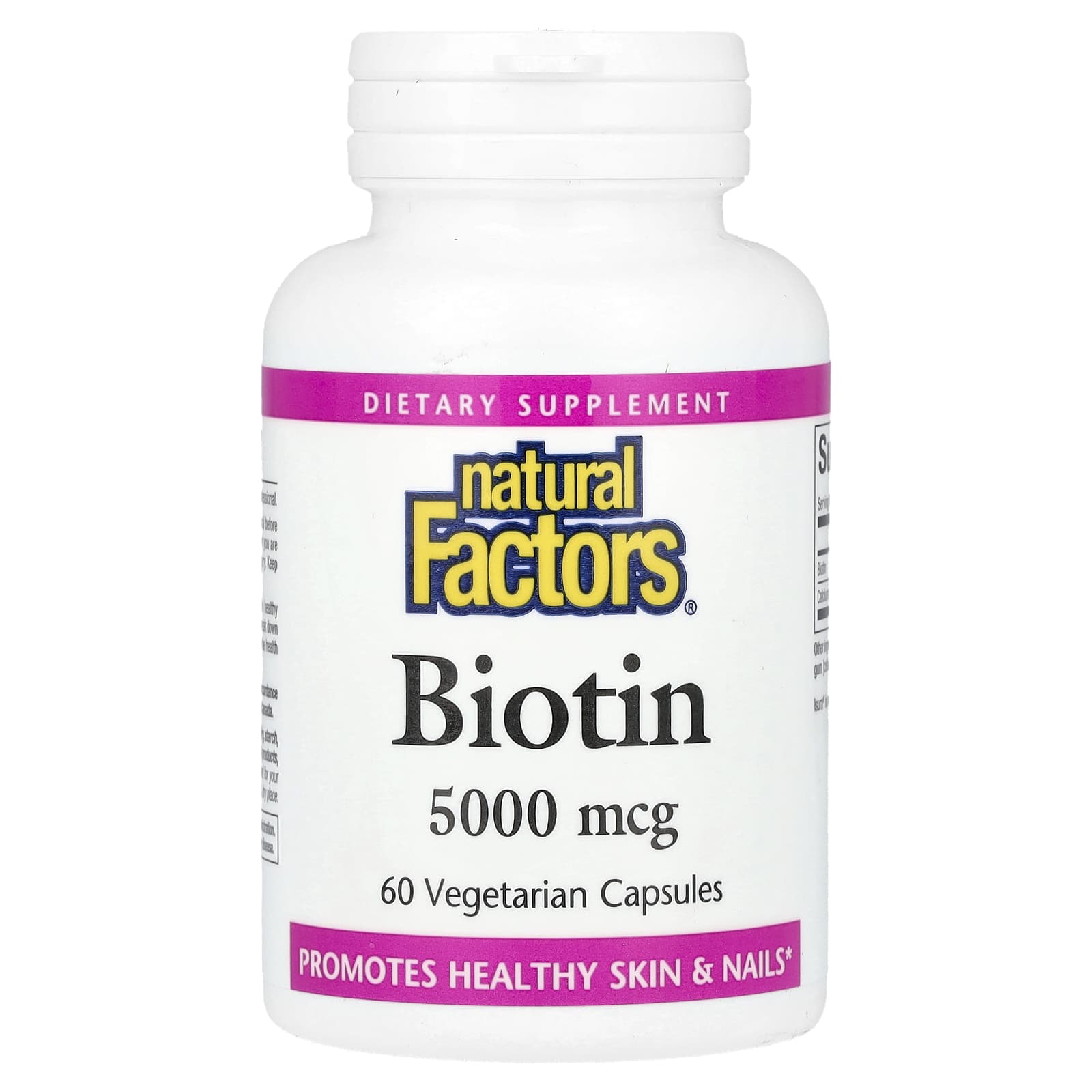 Natural Factors, Biotin, 5,000 mcg, 60 Vegetarian Capsules - Image 1