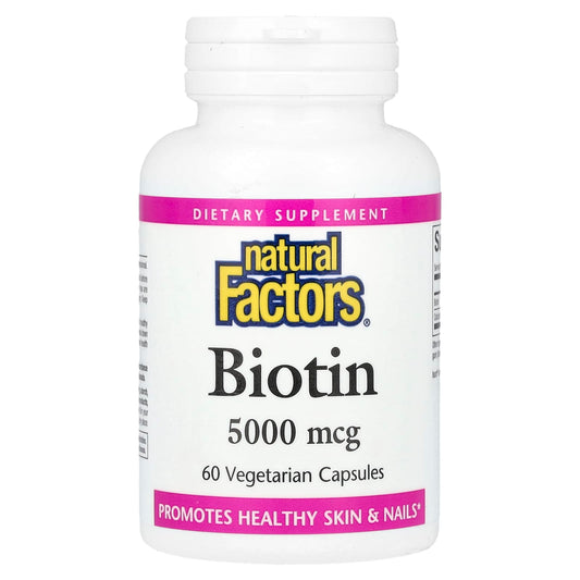 Natural Factors, Biotin, 5,000 mcg, 60 Vegetarian Capsules - Image 1