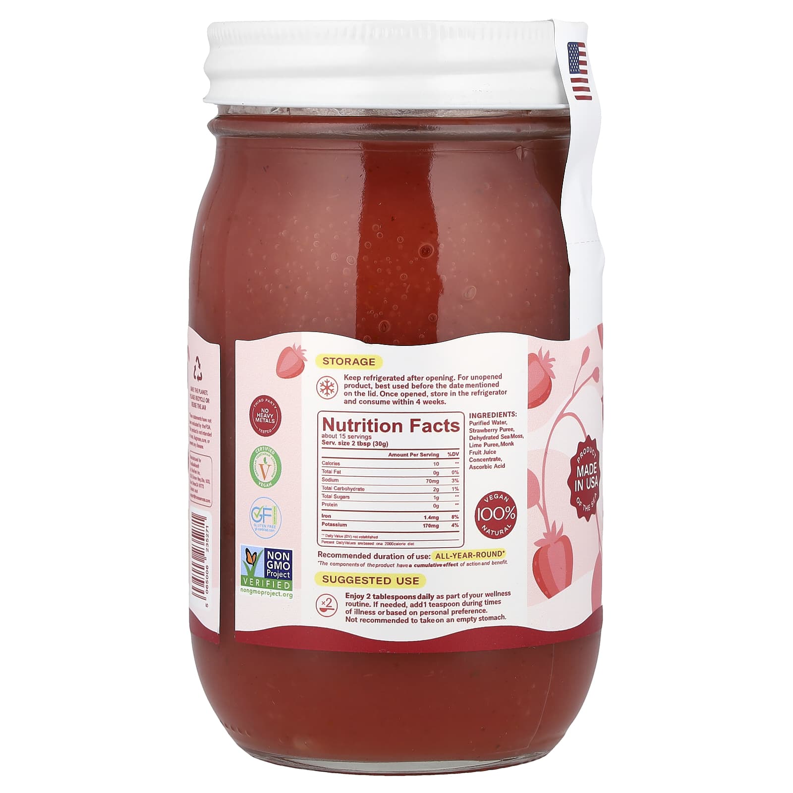 True Sea Moss, Natural Superfood, From The Sea, Strawberry , 16 fl oz (473 g) - Image 2