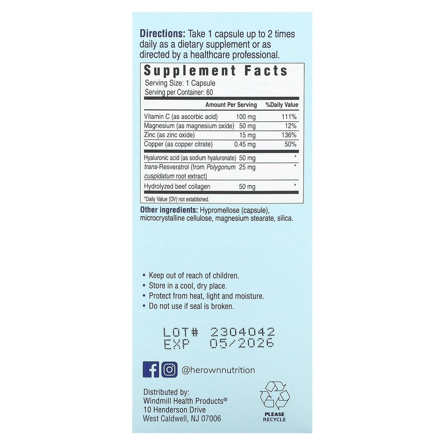 Her Own, Beauty, HA-Hyaluronic Acid, 60 Capsules