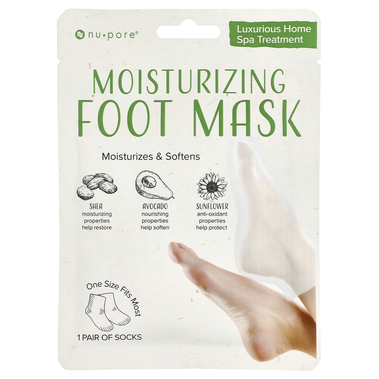 Nu-Pore, Moisturizing Foot Mask, One Size Fits Most, 1 Pair - Image 1