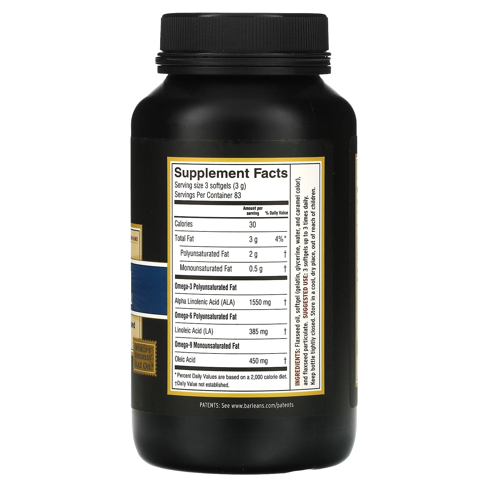 Barleans Lignan Flax Oil for Heart Health - 250 Softgels - Image 2