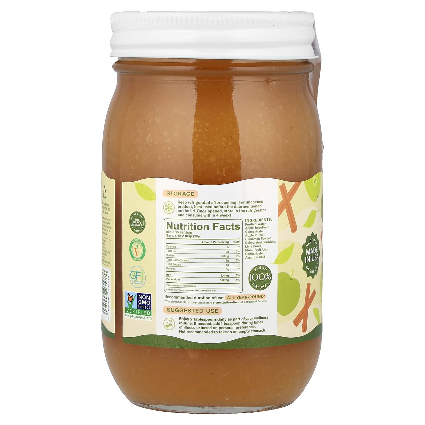 True Sea Moss, Natural Superfood From The Sea, Apple and Cinnamon, 16 fl oz (473 ml) - Image 2