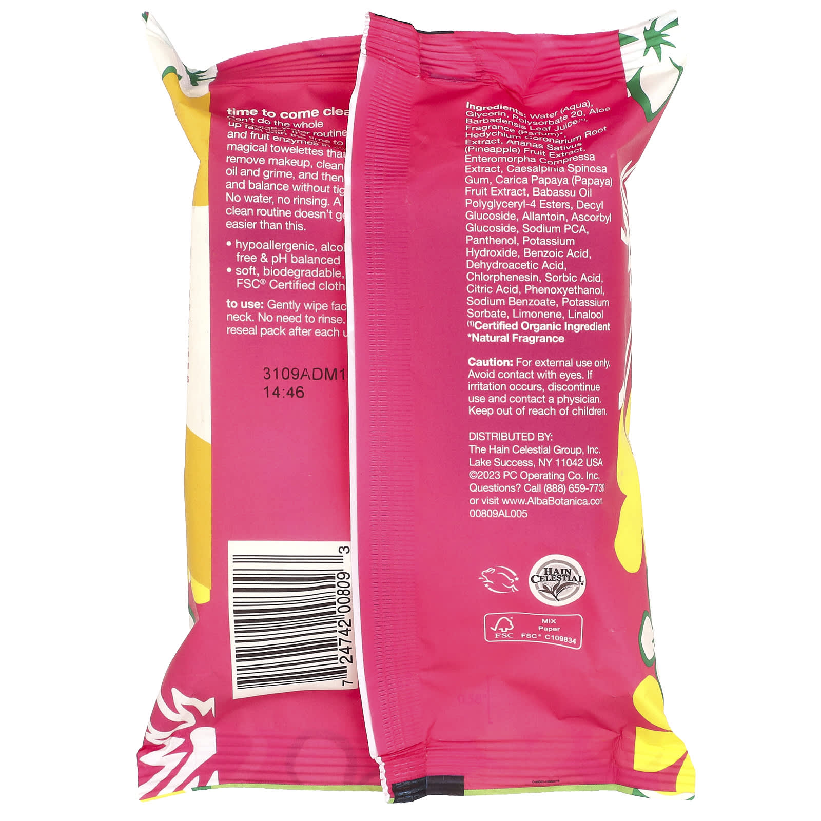 Alba Botanica 3-in-1 Hawaiian Pineapple Enzyme Towelettes, 25 Count - Image 2