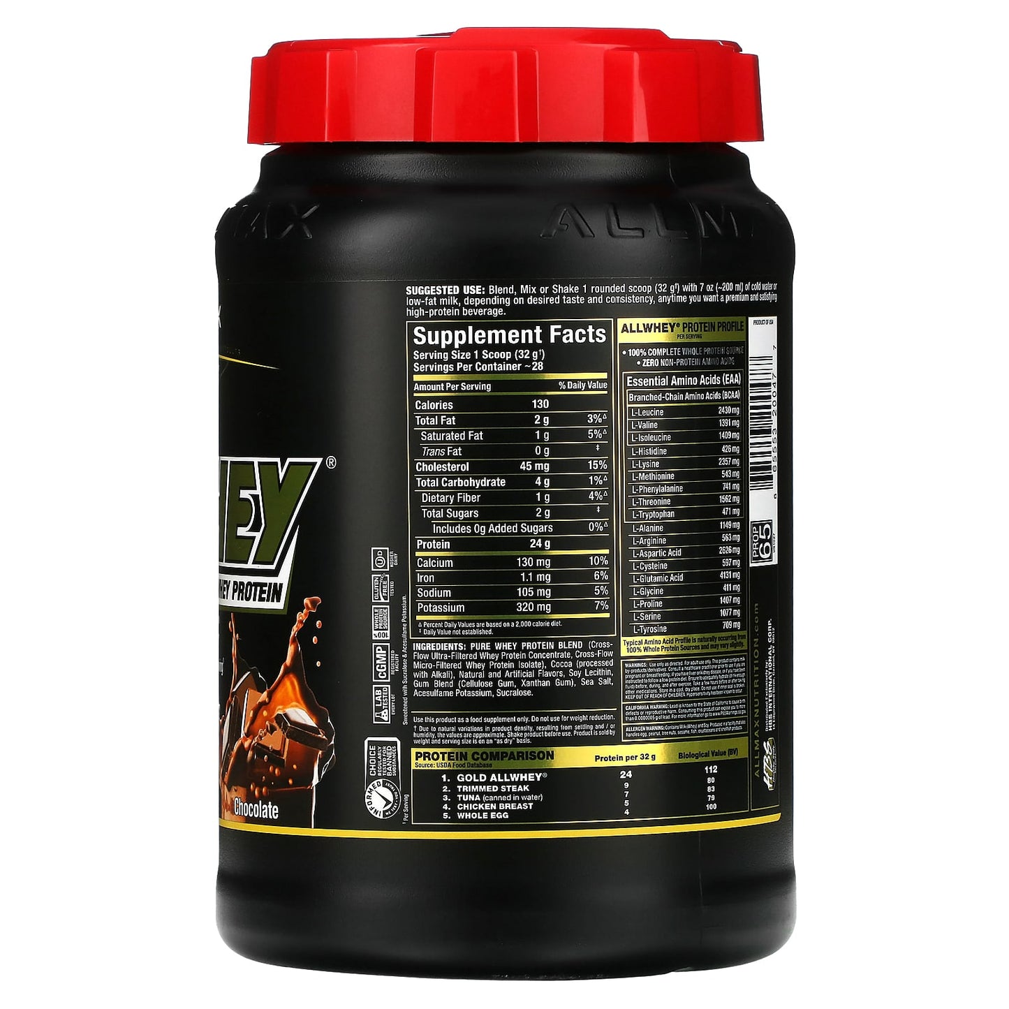 ALLMAX Gold Allwhey Premium Whey Protein, Chocolate, 2 lbs - Image 2