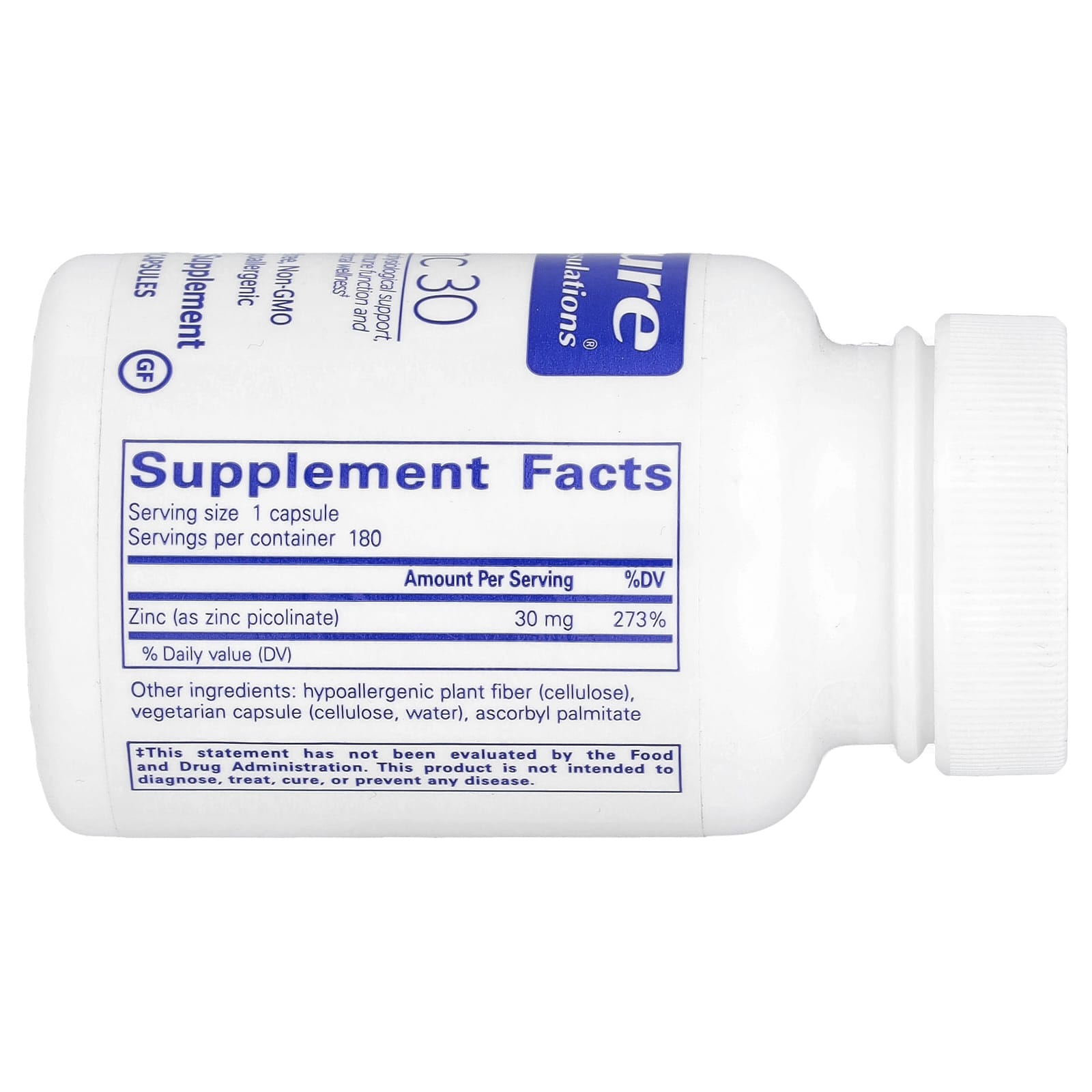 Pure Encapsulations, Zinc 30, 180 Capsules (30 mg per Capsule) - Image 2