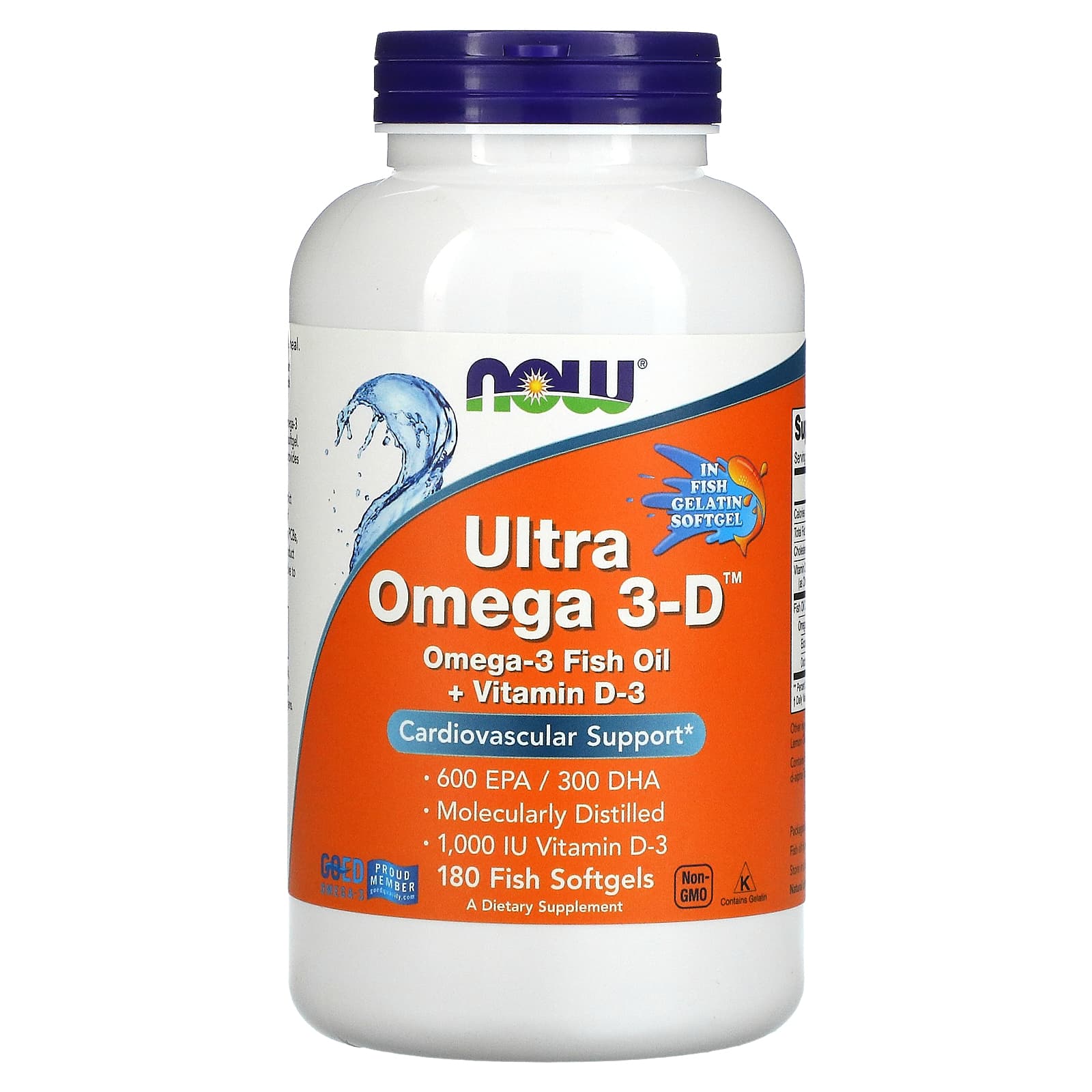 NOW Foods, Ultra Omega 3-D, 600 EPA / 300 DHA, 180 Fish Softgels - Image 1