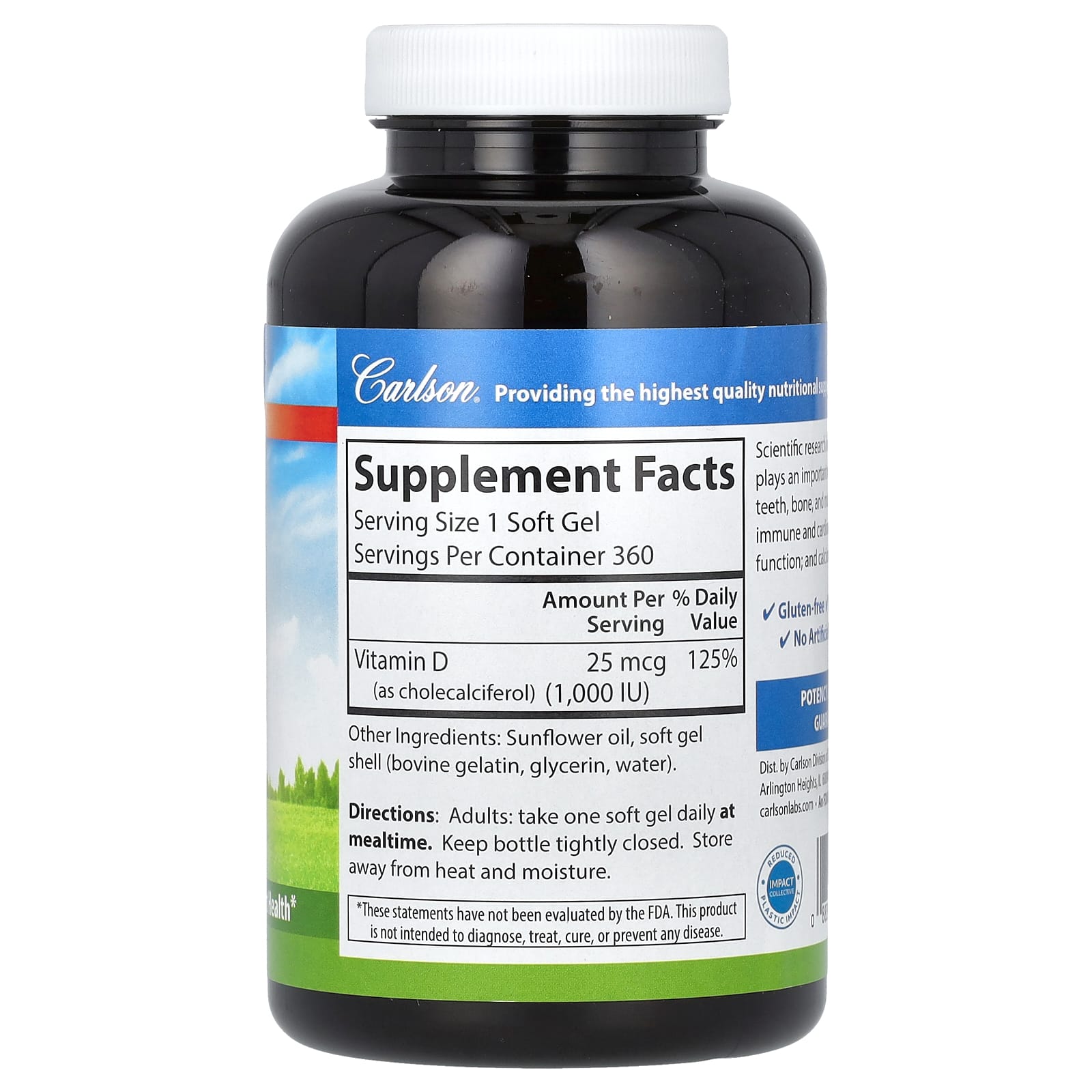 Carlson Vitamin D3, 25 mcg, 360 Soft Gels for Bone & Immune Support - Image 2