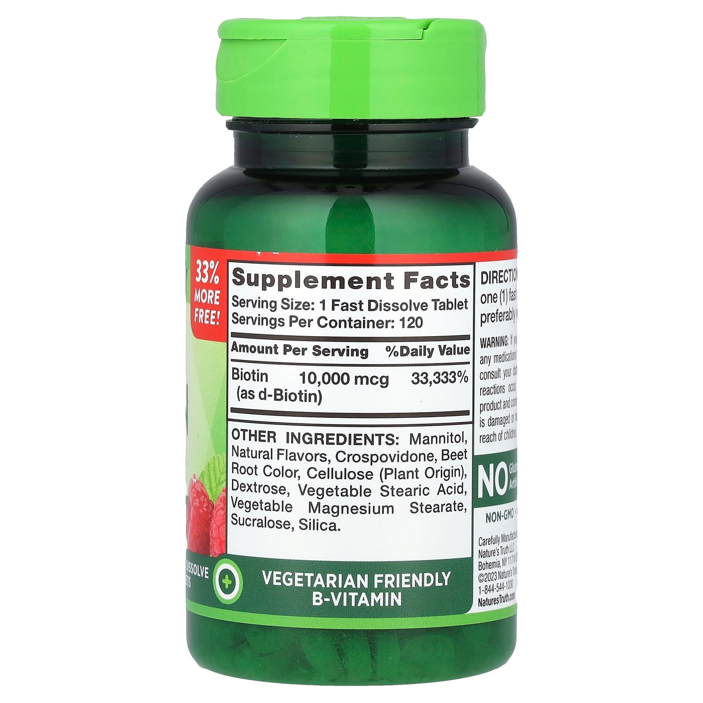 Nature's Truth, Maximum Biotin, Natural Berry, 10,000 mcg, 120 Fast Dissolve Tablets - Image 2