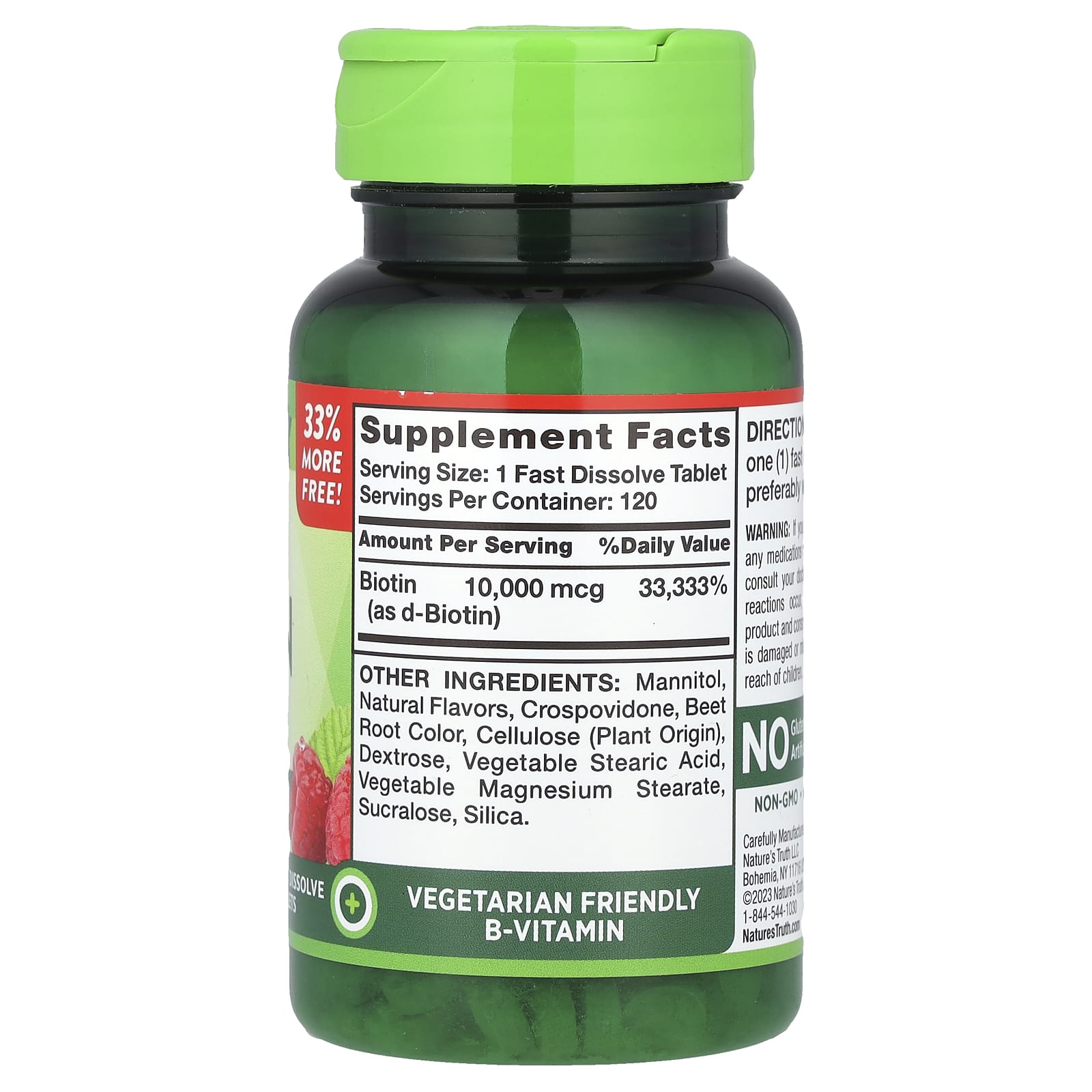 Nature's Truth, Maximum Biotin, Natural Berry, 10,000 mcg, 120 Fast Dissolve Tablets - Image 2