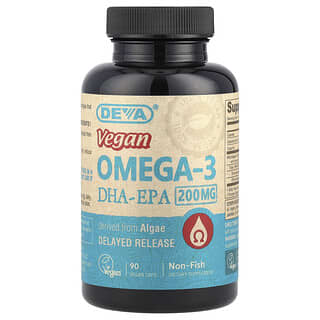 Deva Vegan Omega-3 DHA-EPA Supplement, 200mg, 90 Capsules