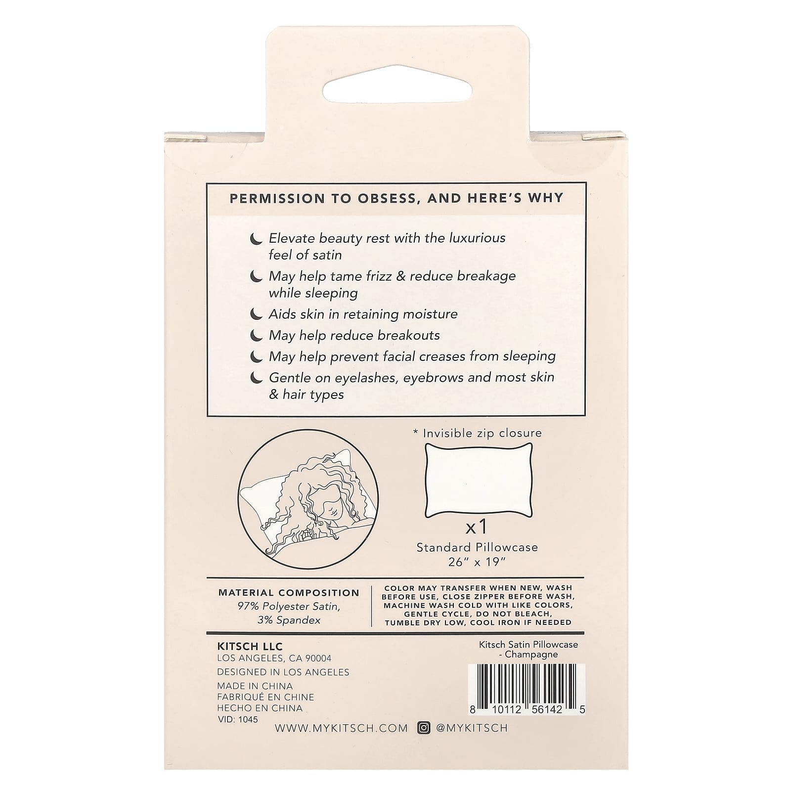 Kitsch, The Satin Pillowcase, Standard Size, Champagne, 1 Pillowcase - Image 2
