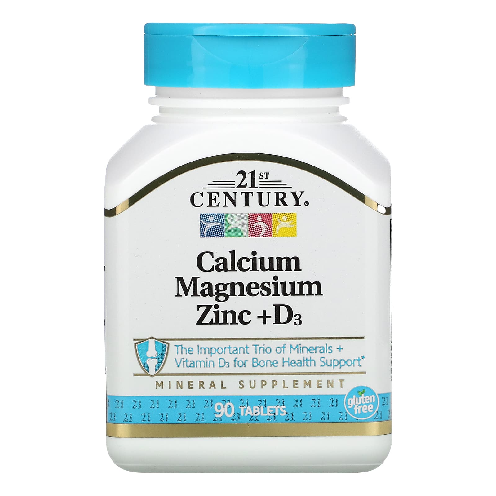 Calcium, Magnesium, Zinc & D3 Supplement - 90 Tablets, Gluten Free - Image 1
