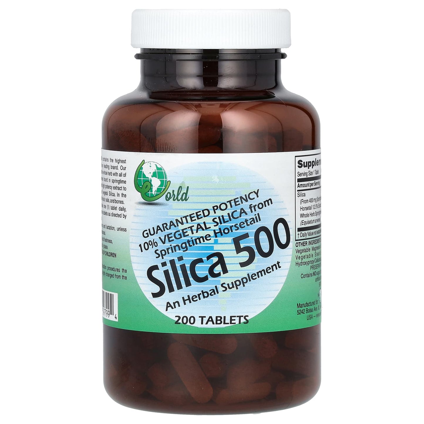 World Organic, Silica 500, 200 Tablets (50 mg per Tablet) - Image 1