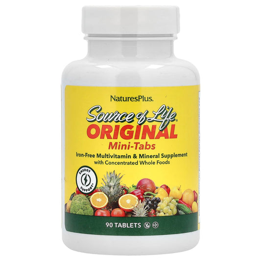 NaturesPlus, Source of Life, Original Mini-Tabs, Multivitamin & Mineral Supplement, Iron Free, 90 Tablets - Image 1