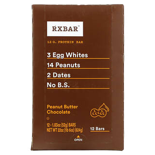 Peanut Butter Chocolate RXBAR, Low Sugar Protein Bar, 12g Protein, 12 Count