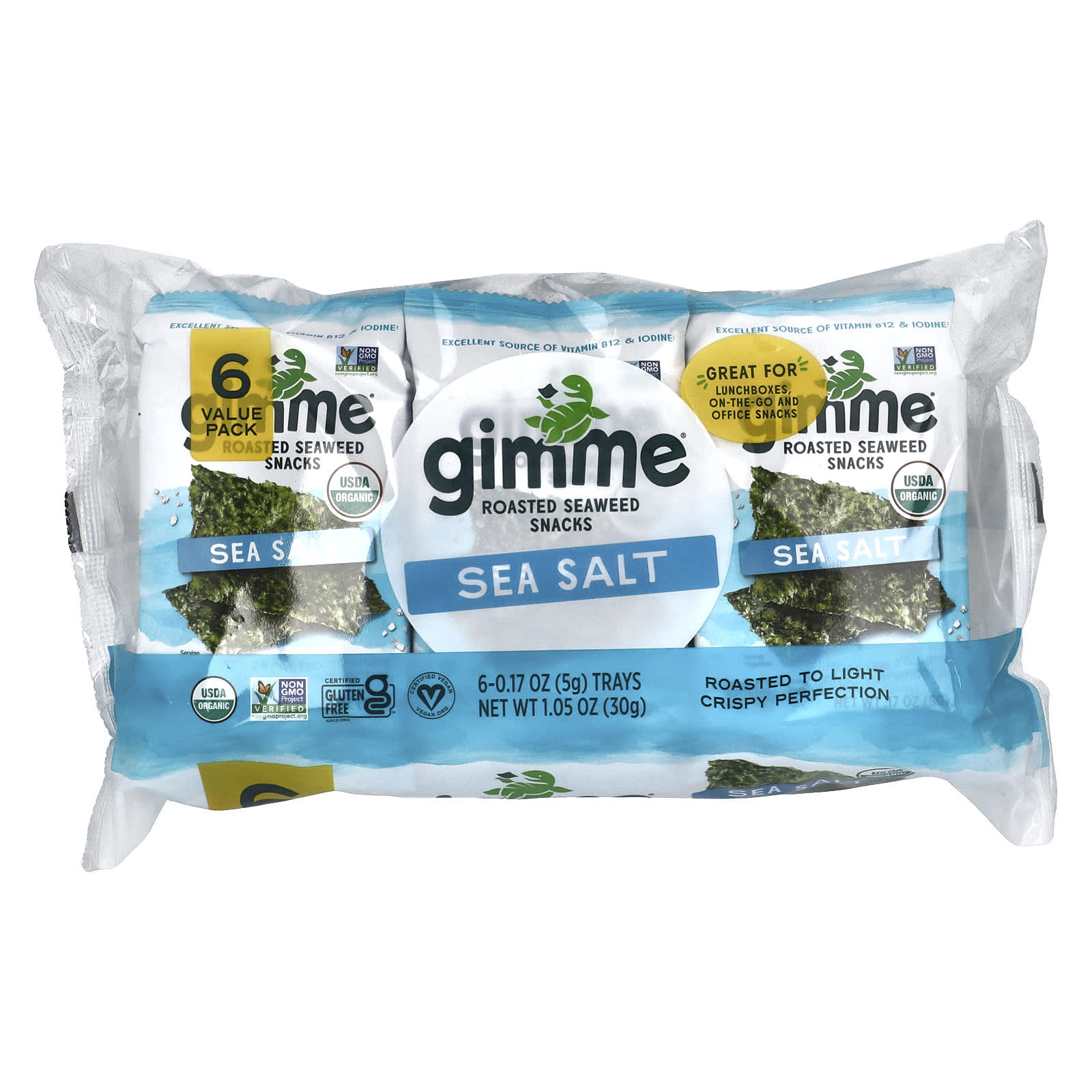 Crispy Sea Salt Roasted Seaweed Snacks by gimMe - 6 Pack - Image 1