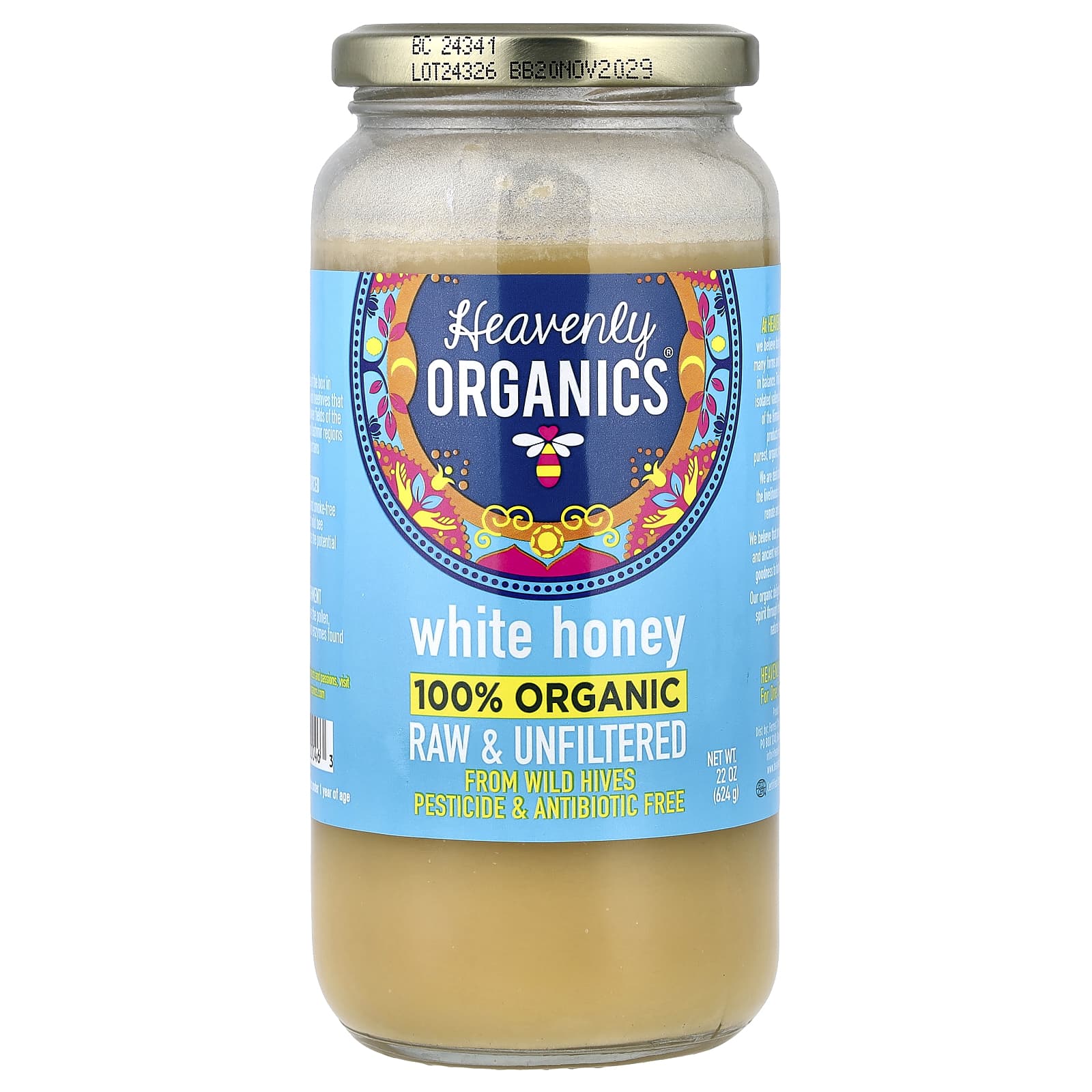 Heavenly Organics 100% Organic White Honey, 22 oz, Raw & Unfiltered - Image 1