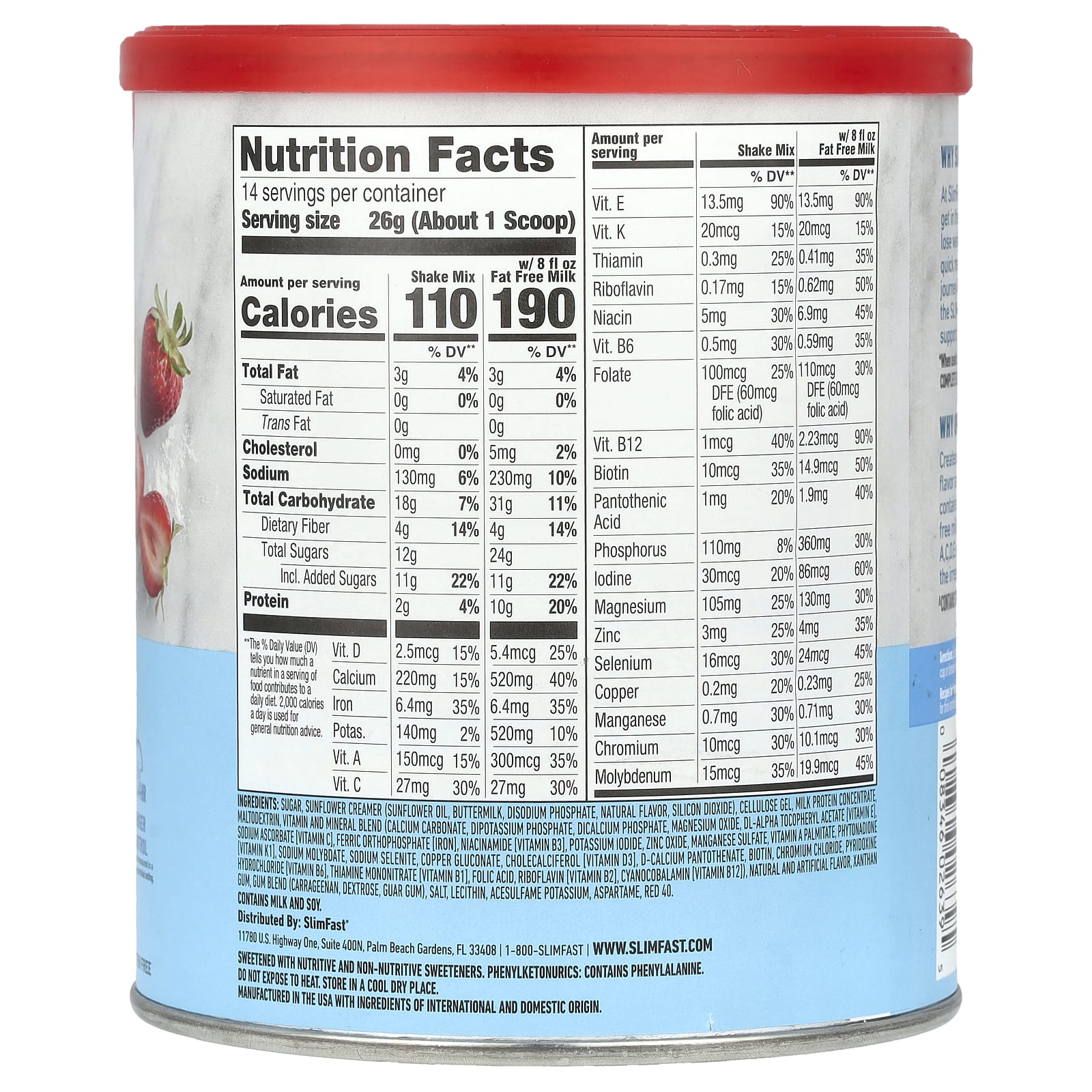 SlimFast, Original, Meal Replacement Shake Mix, Strawberries & Cream, 12.83 oz (364 g)
