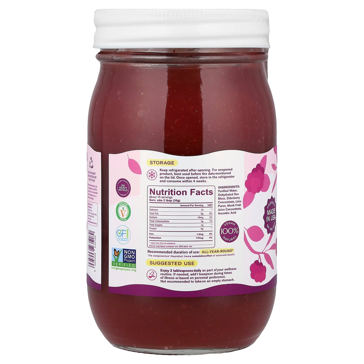 True Sea Moss, Natural Superfood From The Sea, Elderberry, 16 fl oz (473 ml) - Image 2