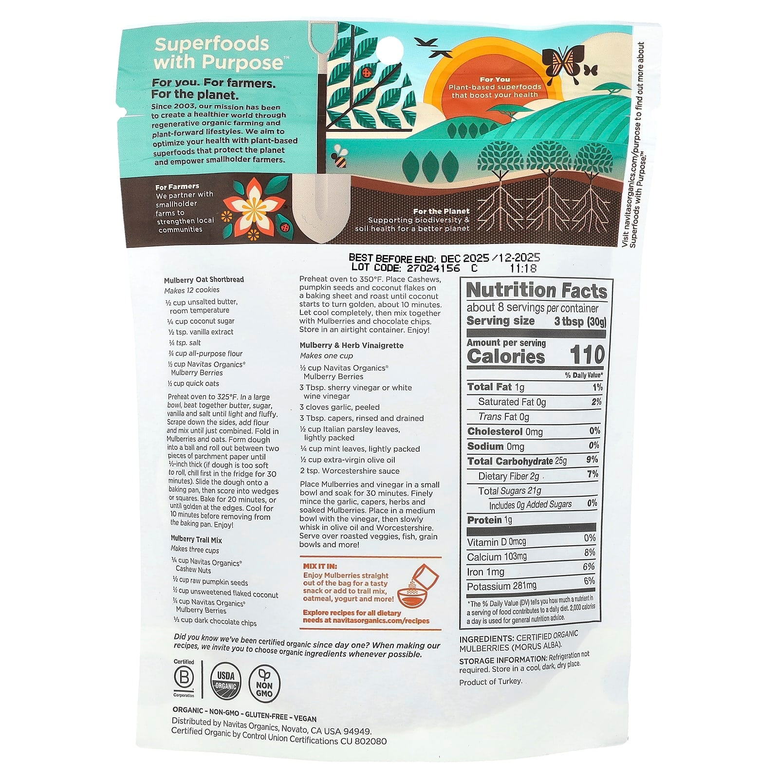 Navitas Organics, Organic Mulberry Berries, 8 oz (227 g) - Image 2
