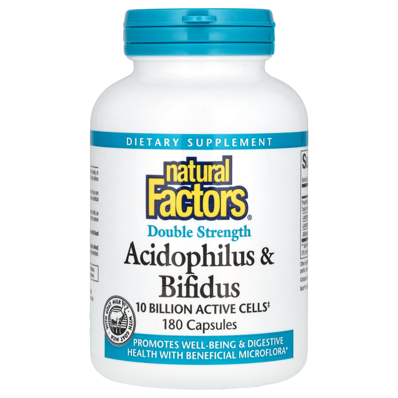 Natural Factors, Acidophilus & Bifidus, Double Strength, 10 Billion, 180 Capsules - Image 1
