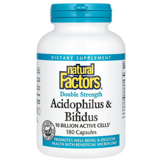 Natural Factors, Acidophilus & Bifidus, Double Strength, 10 Billion, 180 Capsules - Image 1