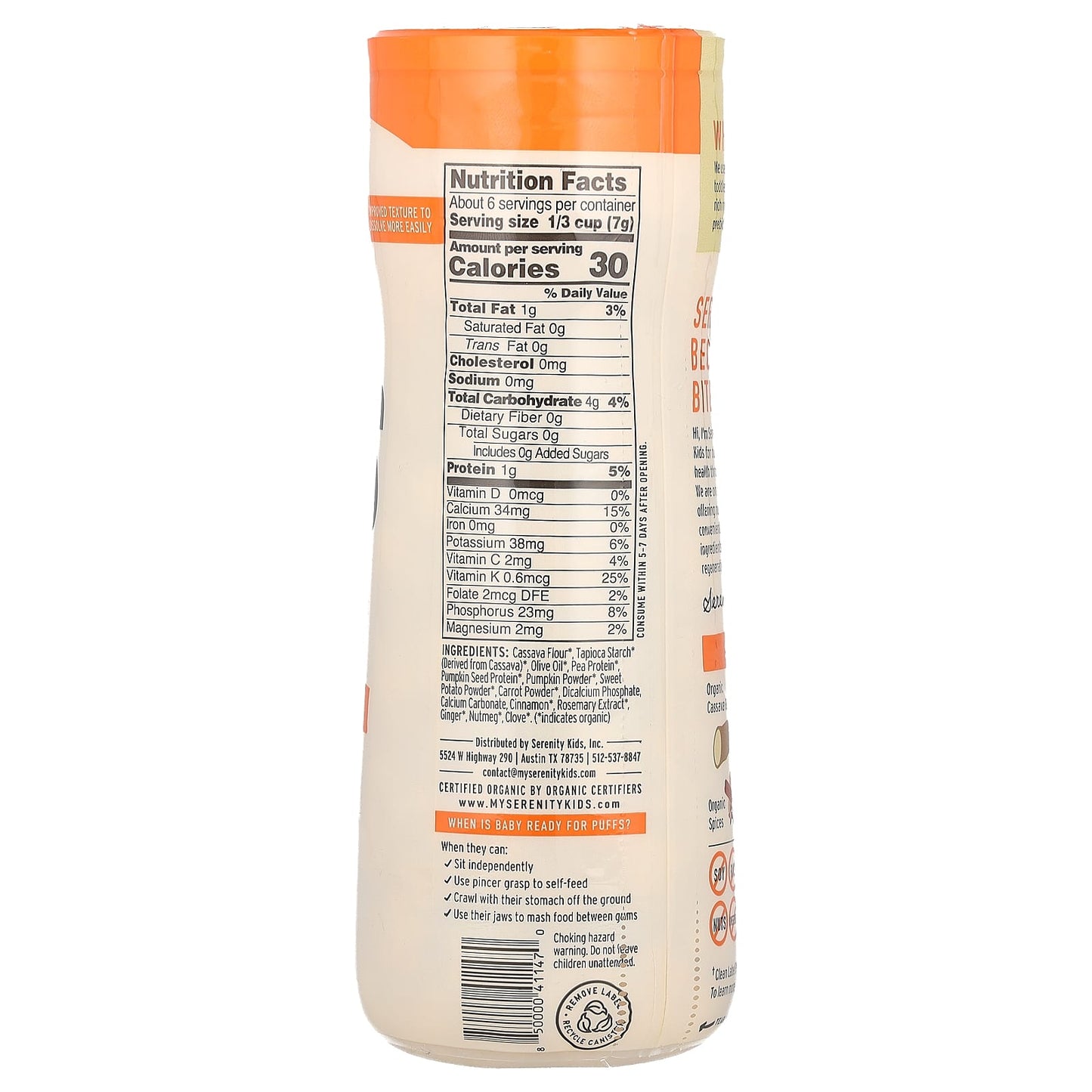 Serenity Kids, Grain Free Puffs, Pumpkin & Cinnamon, 1.5 oz (43 g) - Image 2
