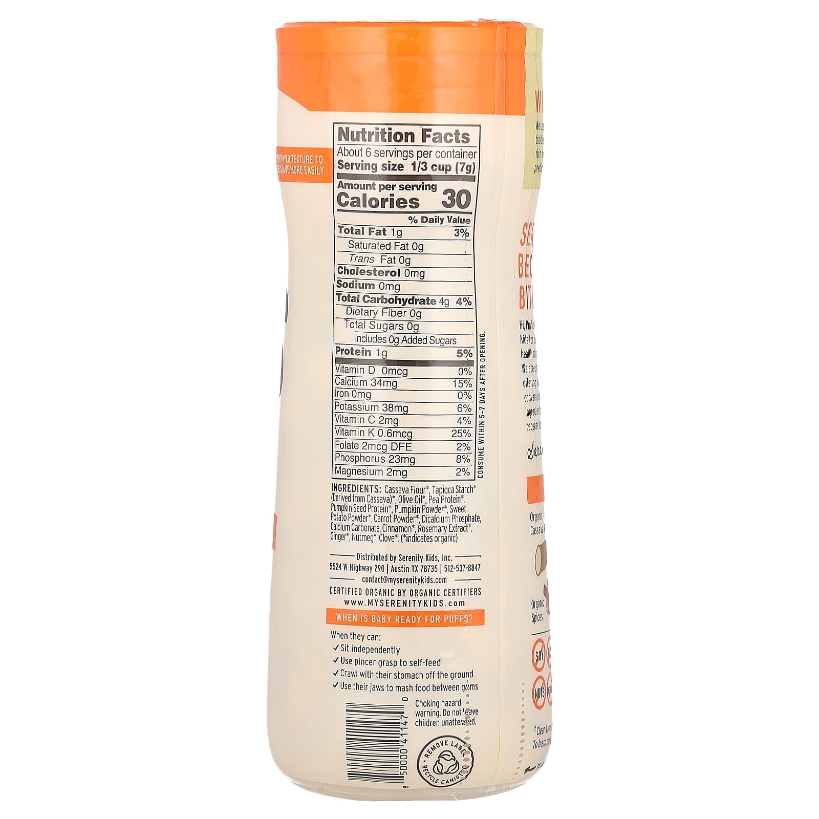 Serenity Kids, Grain Free Puffs, Pumpkin & Cinnamon, 1.5 oz (43 g) - Image 2